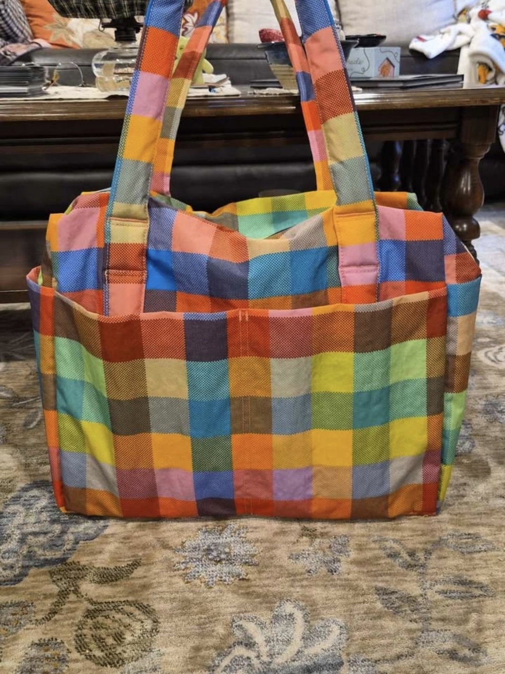 Multicolor Checkered Tote Bag - Vibrant Patchwork Carryall